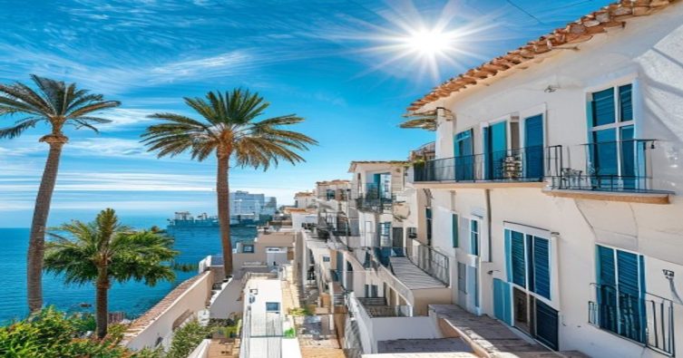 Buying property in Torrevieja — white Spanish coastal apartments with Mediterranean sea view and palm trees